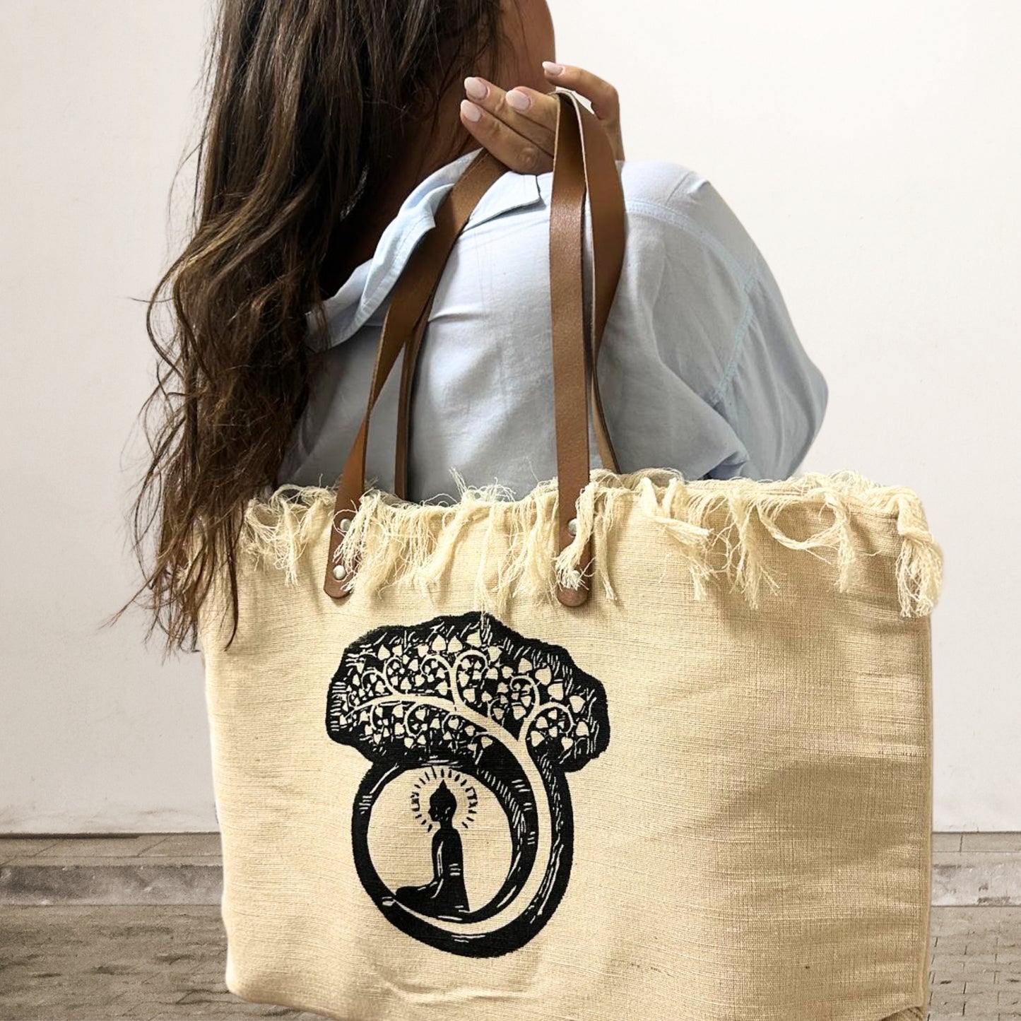 Tygväska med Läderhandtag – Buddha