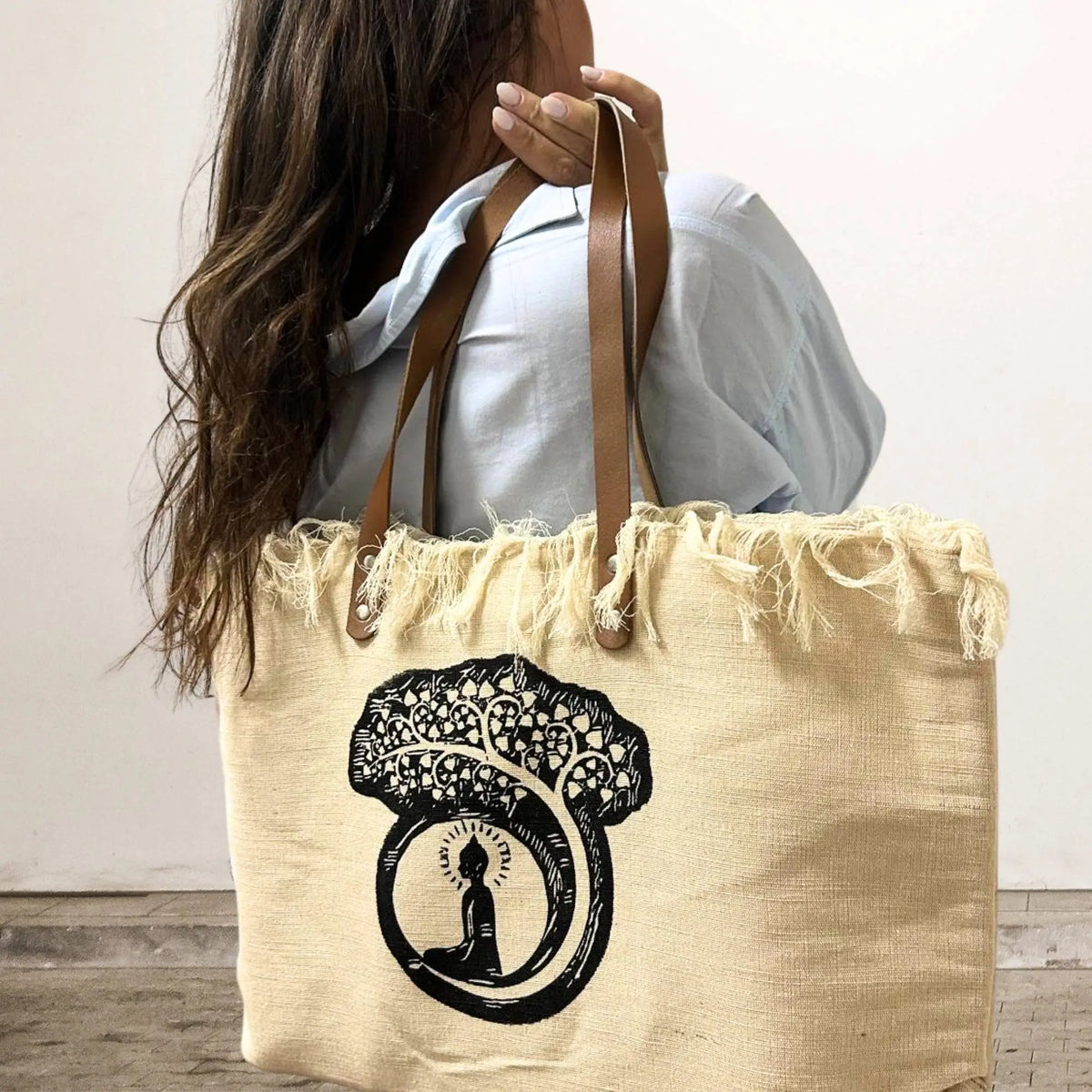Tygväska med Läderhandtag – Buddha Spiritana