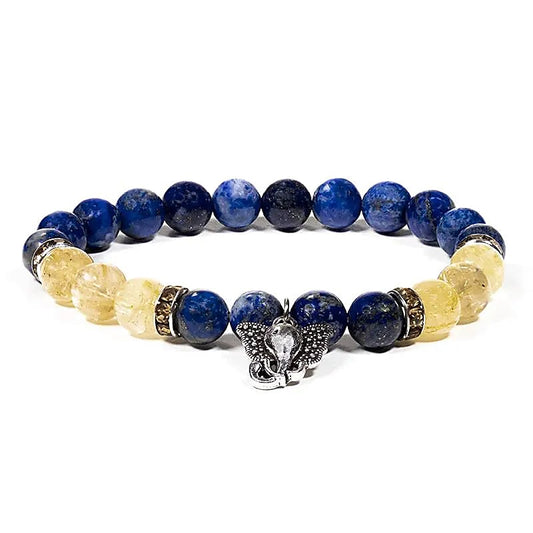 Armband - Lapis Lazuli & Rutilkvarts med Ganesha (8 mm)