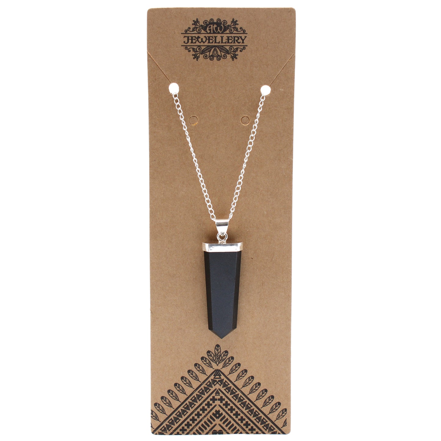 Silverpläterat Halsband - Svart Agat (Flat spets)