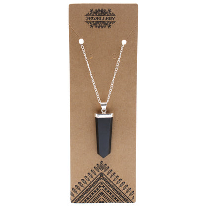 Silverpläterat Halsband - Svart Agat (Flat spets)