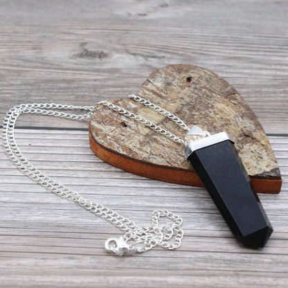 Silverpläterat Halsband - Svart Agat (Flat spets) Spiritana