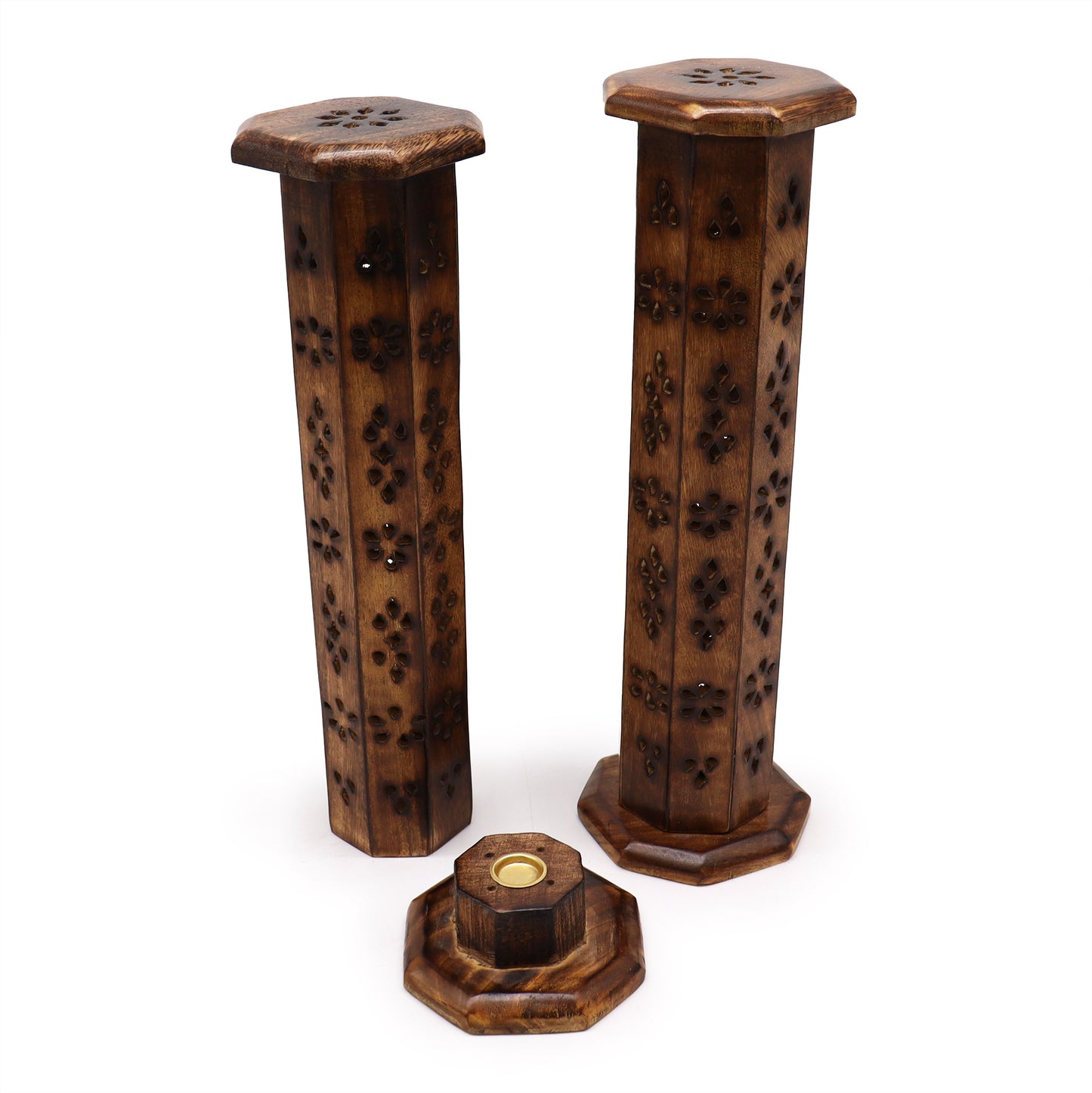 Rökelsehållare - Sexkantigt Torn i Mangoträ