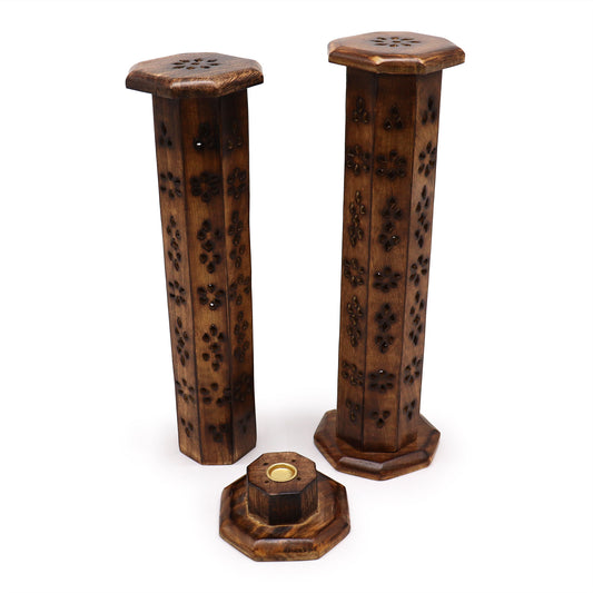 Rökelsehållare - Sexkantigt Torn i Mangoträ