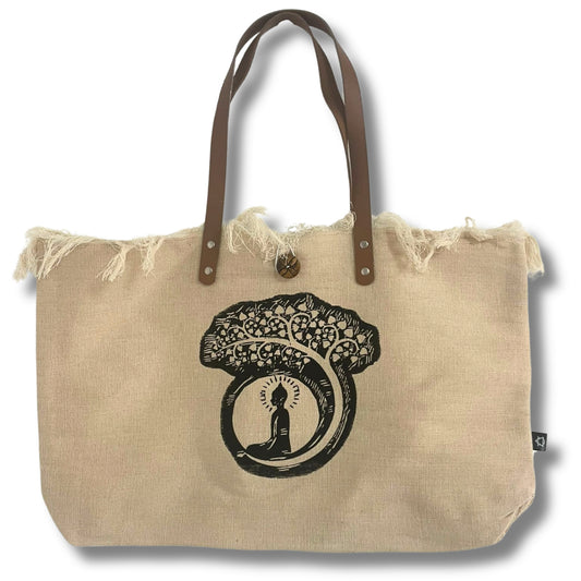 Tygväska med Läderhandtag – Buddha