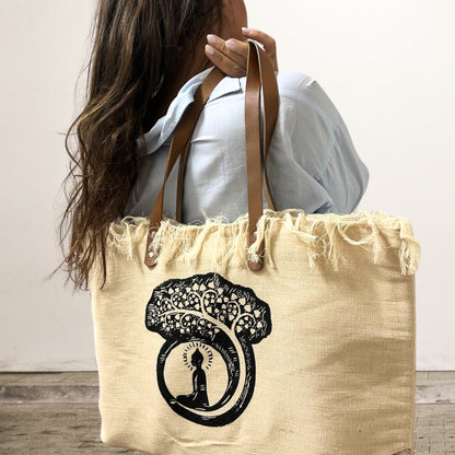Tygväska med Läderhandtag – Buddha