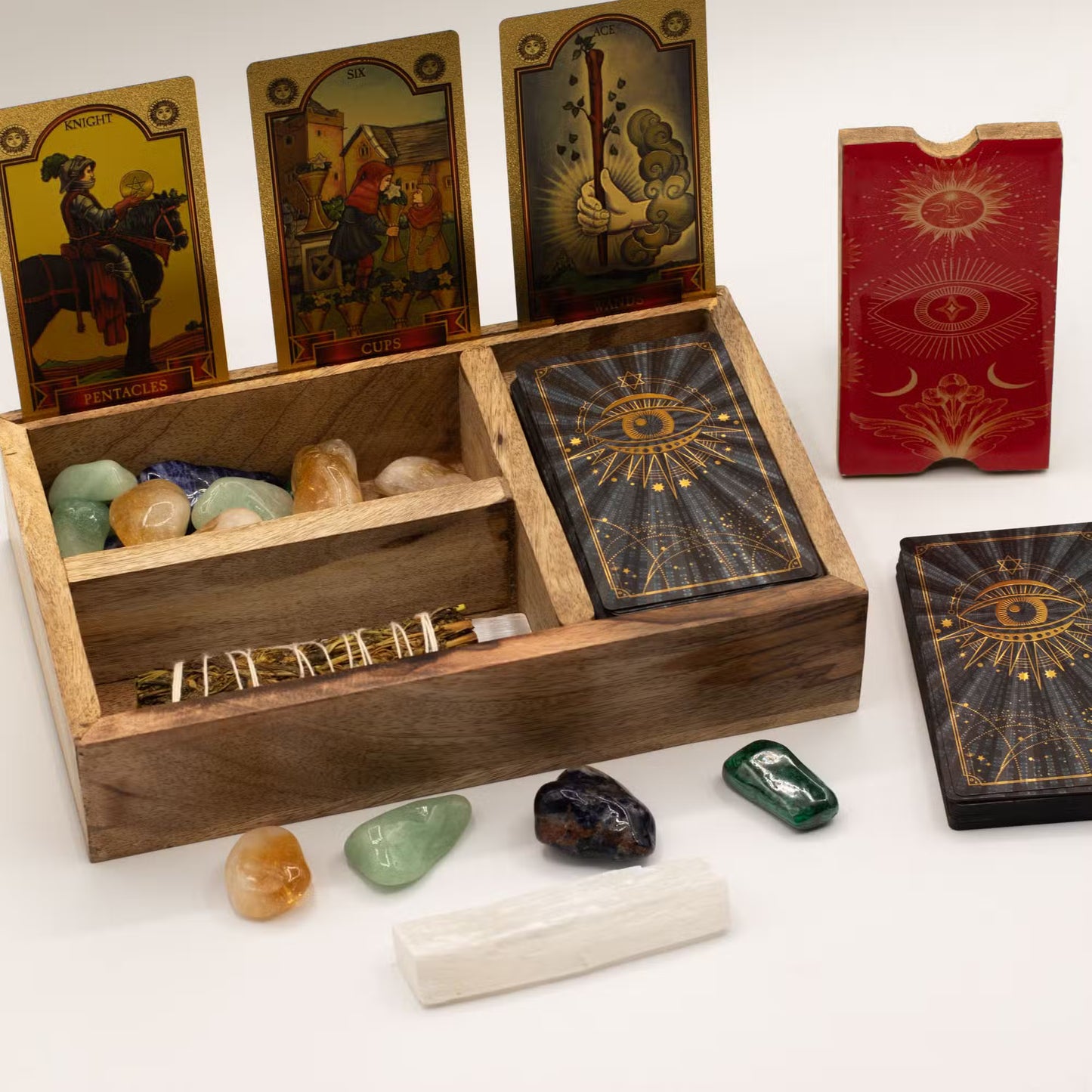 Tarotbox med Tre Fack och Korthållare