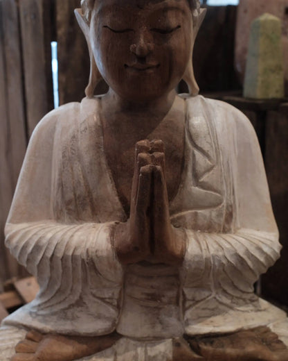Handkarvad Buddha - Vittvättad, 30cm Spiritana