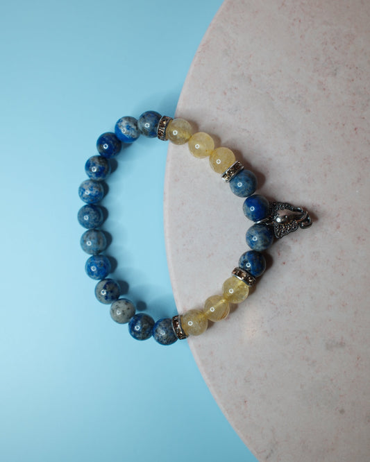 Armband - Lapis Lazuli & Rutilkvarts med Ganesha (8 mm)