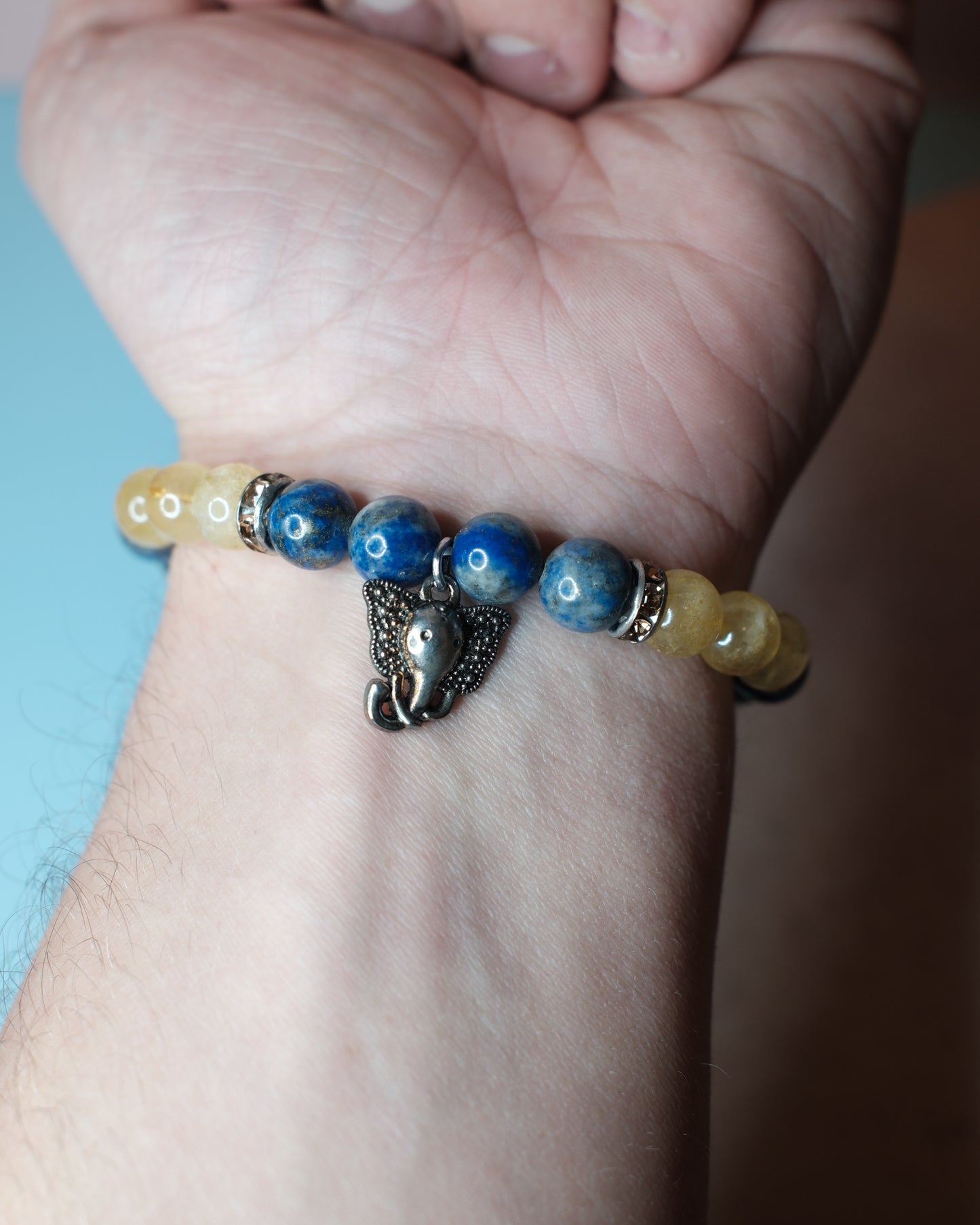 Armband - Lapis Lazuli & Rutilkvarts med Ganesha (8 mm)