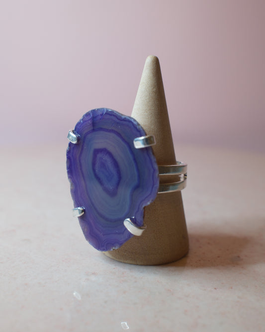 Lila Agat ring, silver (C)