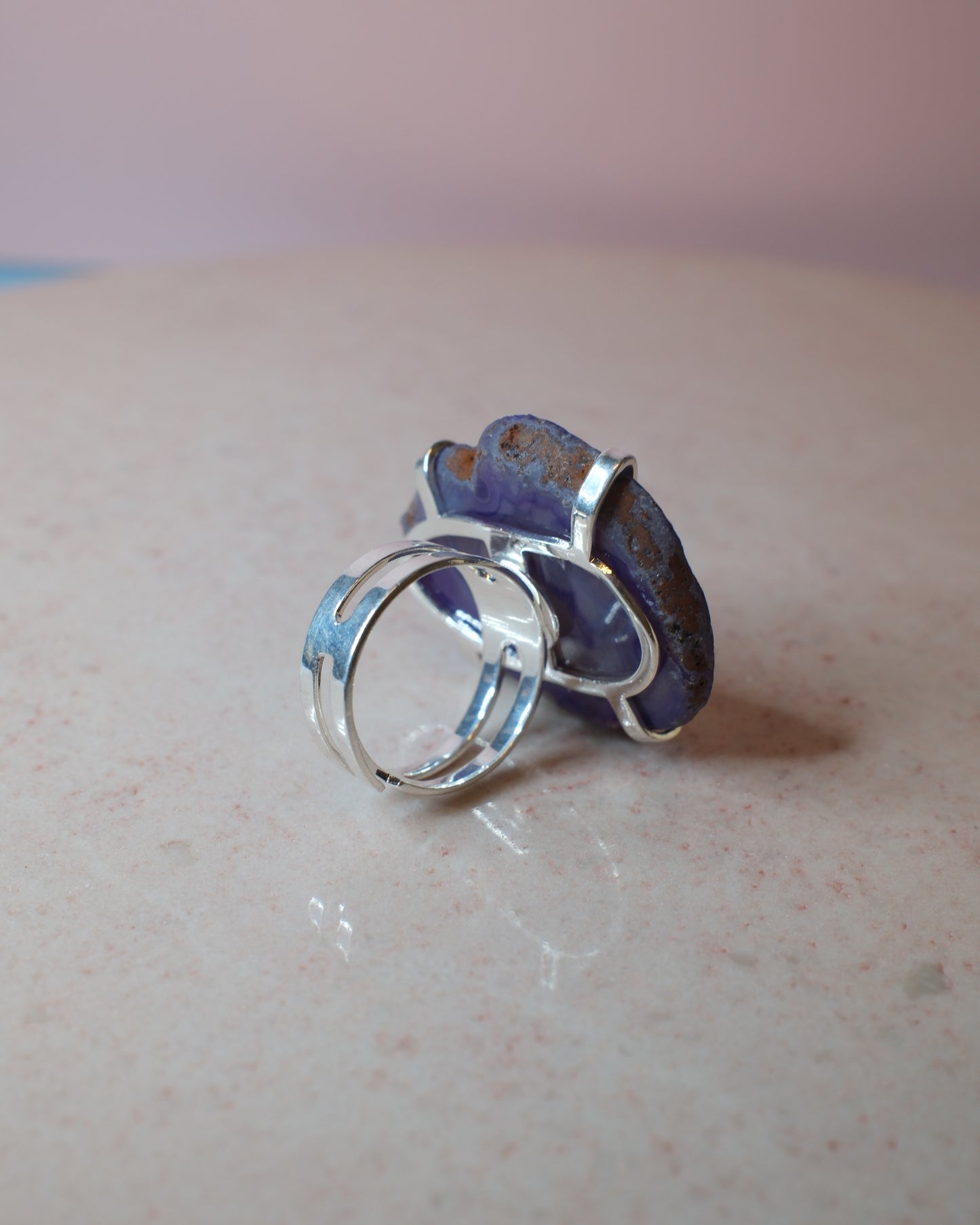 Lila Agat ring, silver (C)