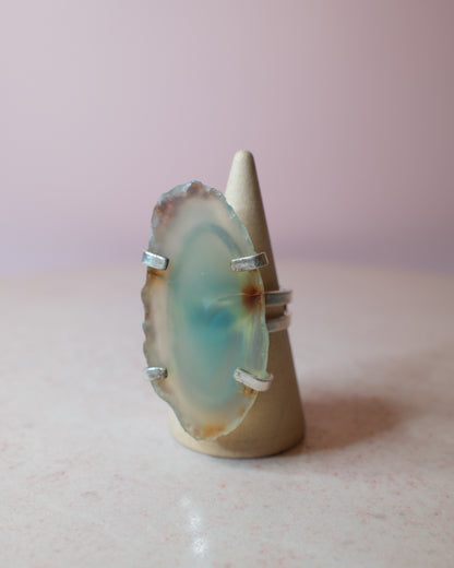 Grön Agat ring, silver (D)