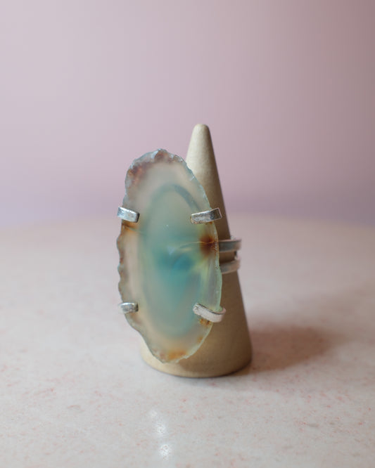 Grön Agat ring, silver (D)