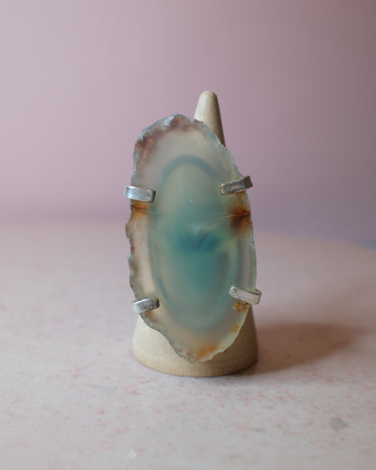 Grön Agat ring, silver (D)