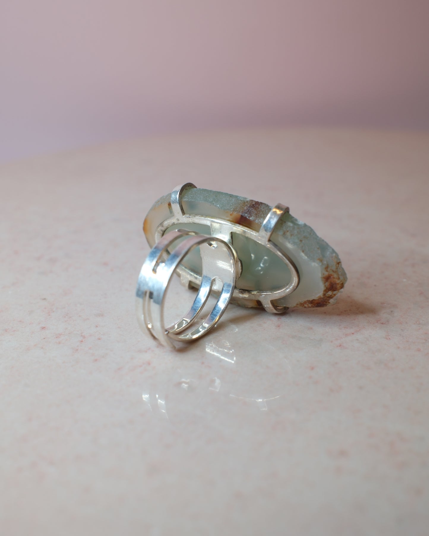 Grön Agat ring, silver (D)