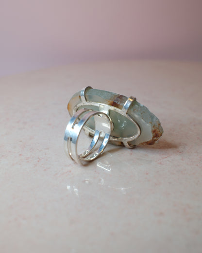 Grön Agat ring, silver (D)