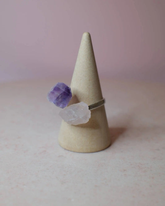 Ametist & Rosenkvarts ring, sterlingsilver Spiritana