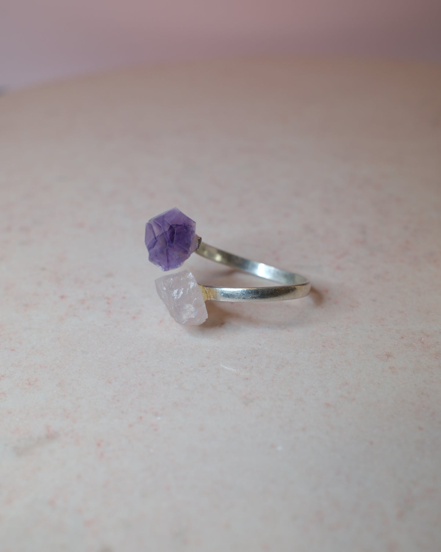 Ametist & Rosenkvarts ring, sterlingsilver