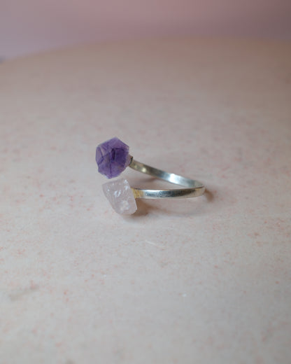 Ametist & Rosenkvarts ring, sterlingsilver