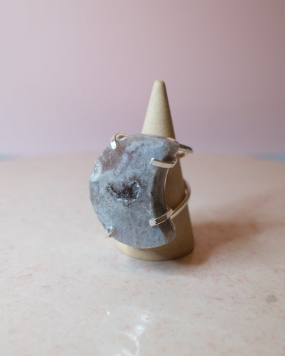 Rosa ametist ring halvmåne, silver (A)