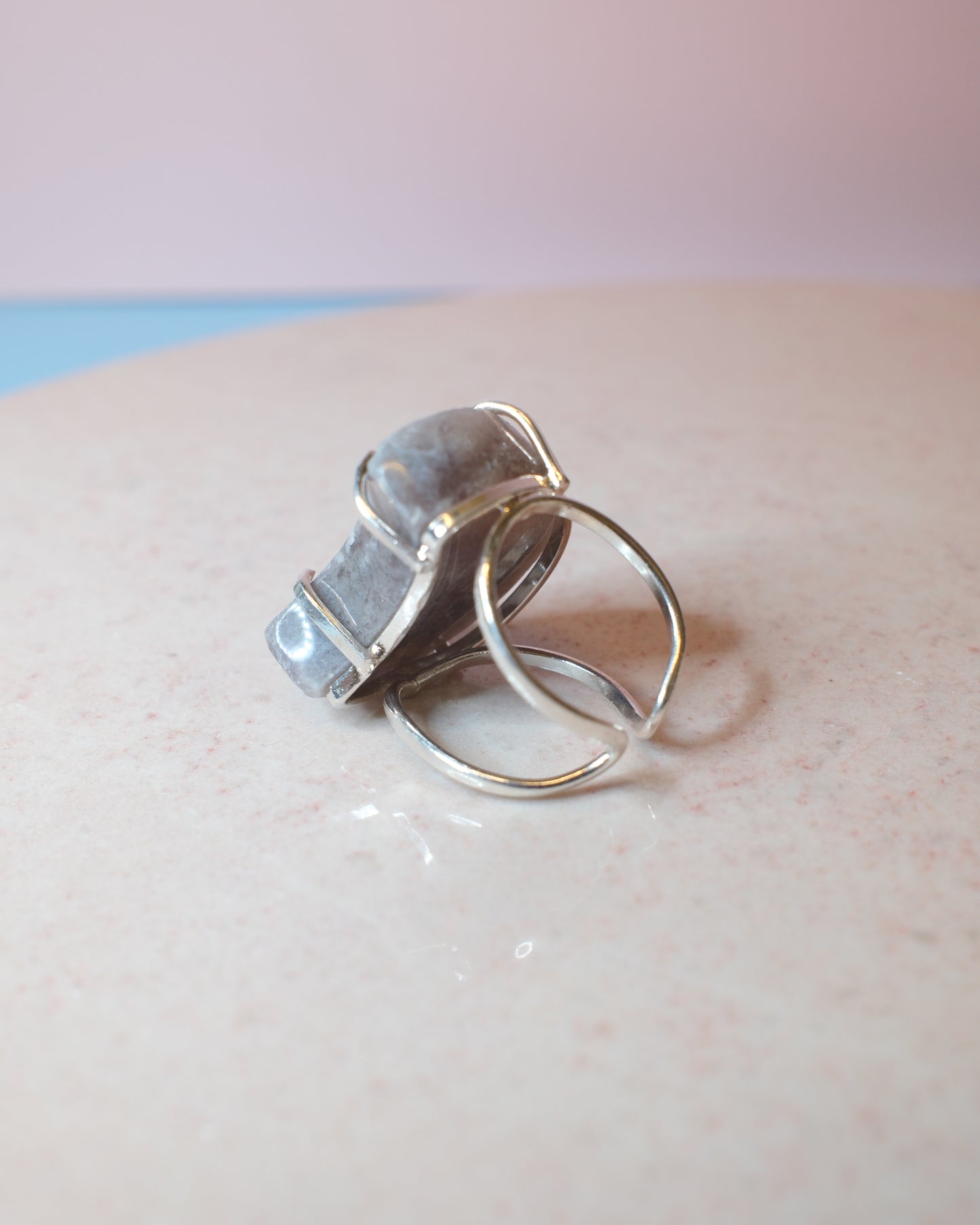 Rosa ametist ring halvmåne, silver (A)