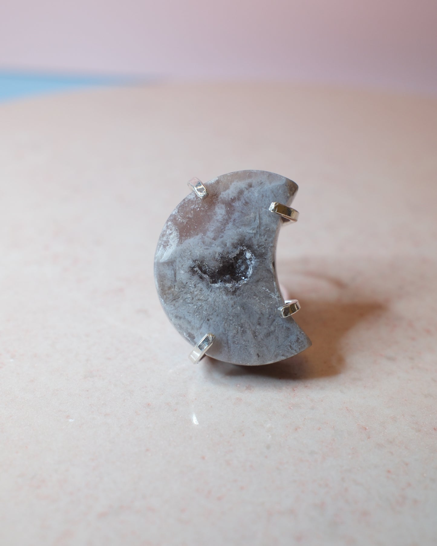 Rosa ametist ring halvmåne, silver (A)