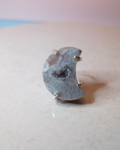 Rosa ametist ring halvmåne, silver (A)