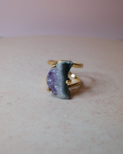 Ametist ring halvmåne, guld (A)