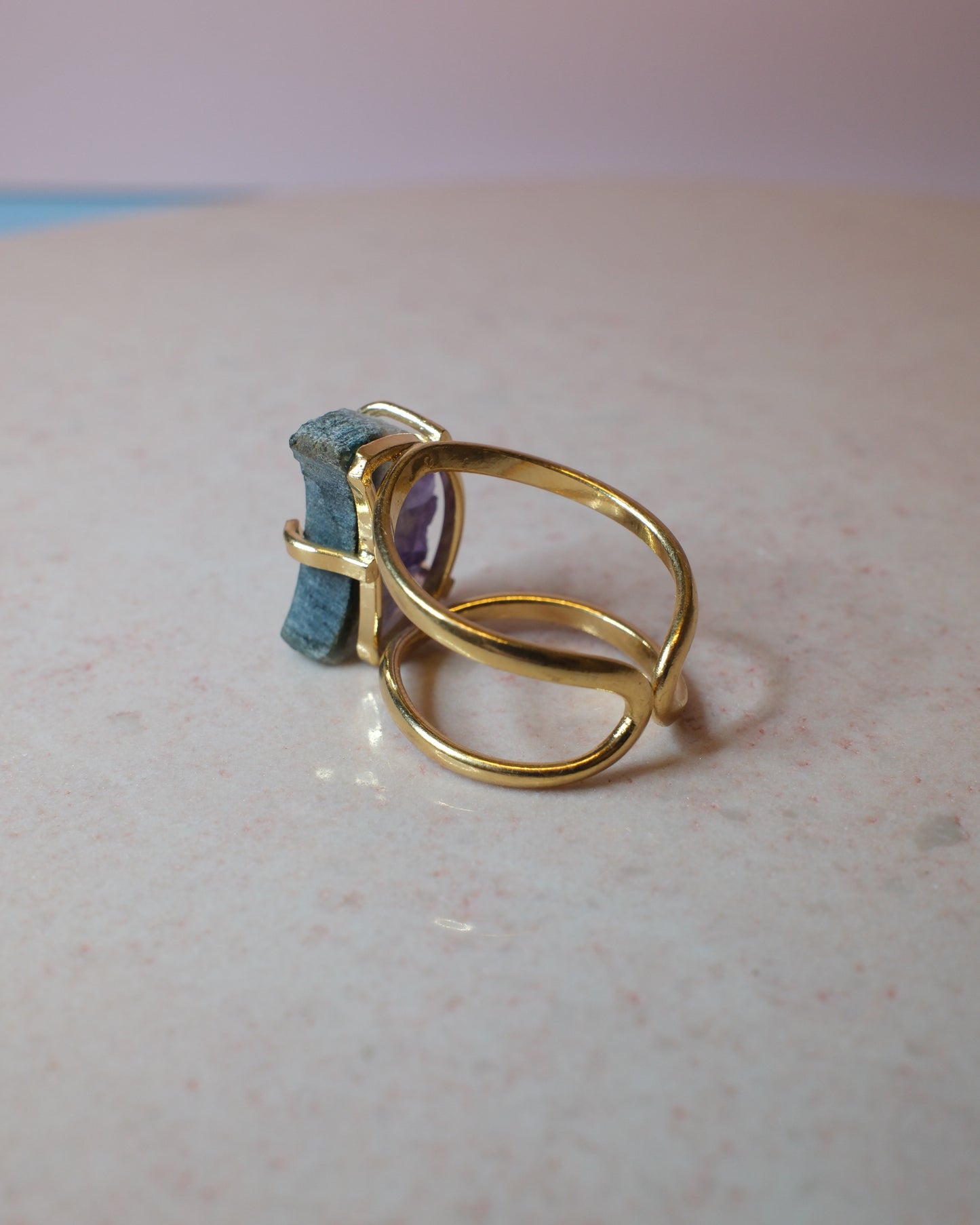 Ametist ring halvmåne, guld (A)