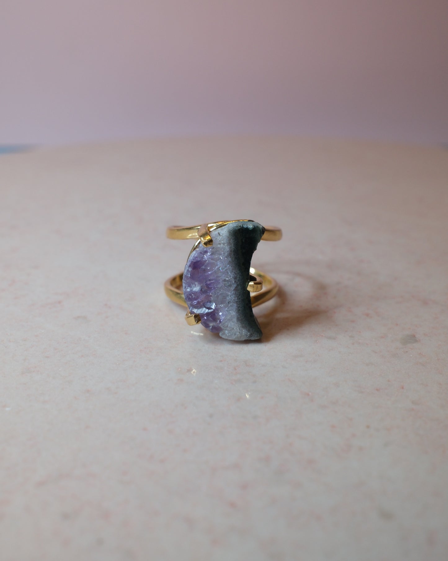 Ametist ring halvmåne, guld (A)