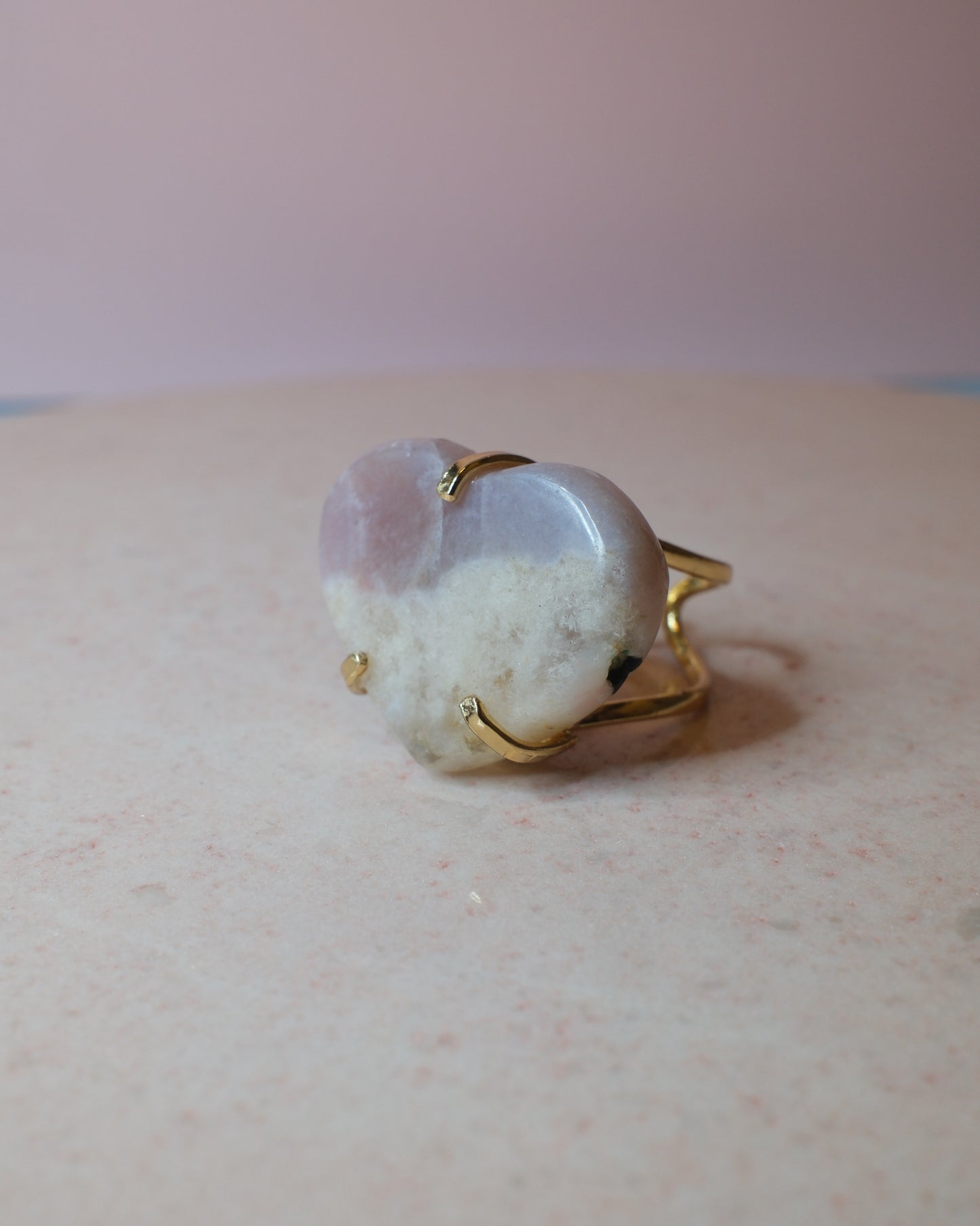 Rosa ametist ring halvmåne, guld (B)