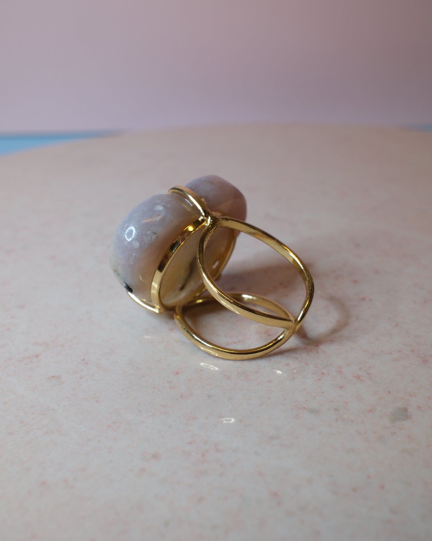 Rosa ametist ring halvmåne, guld (B)