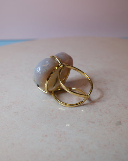 Rosa ametist ring halvmåne, guld (B)