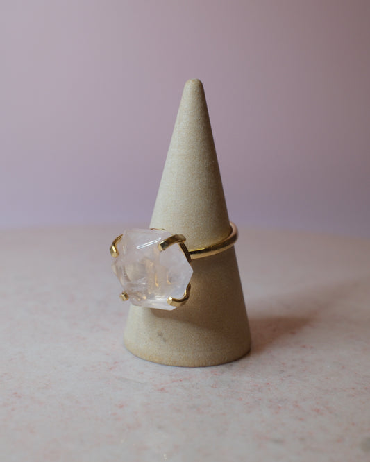 Facetterad Rosenkvarts ring, guld (A)