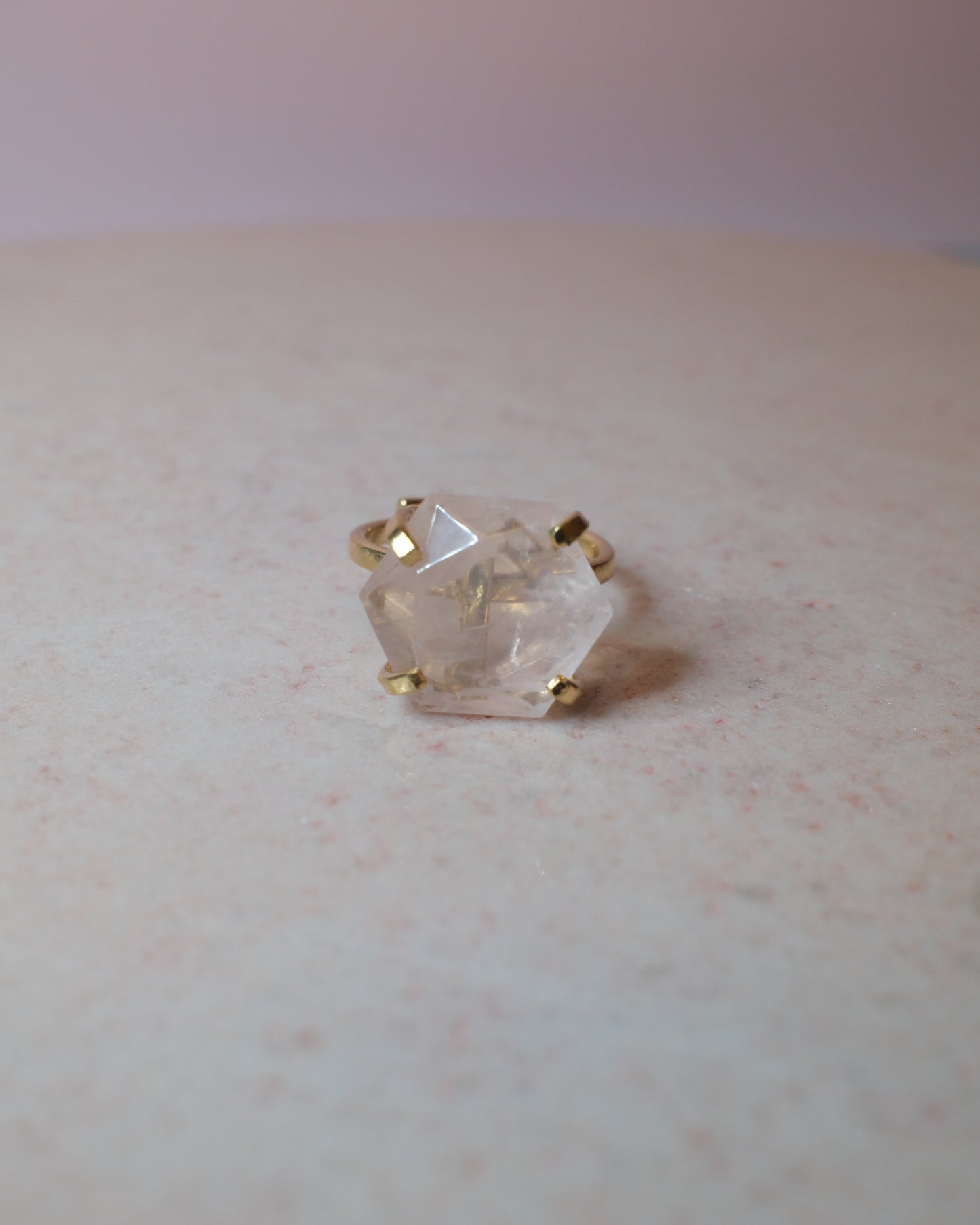 Facetterad Rosenkvarts ring, guld (A)