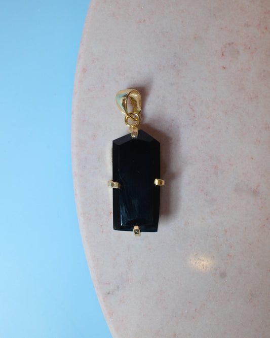 Svart obsidian hänge, guld (A)