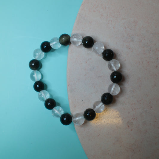 Guldobsidian & Bergkristall Armband, 8 mm Spiritana