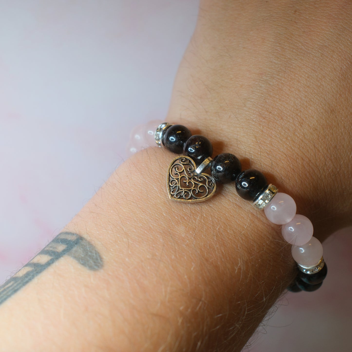 Armband Granat & Rosenkvarts Hjärta 8mm Spiritana