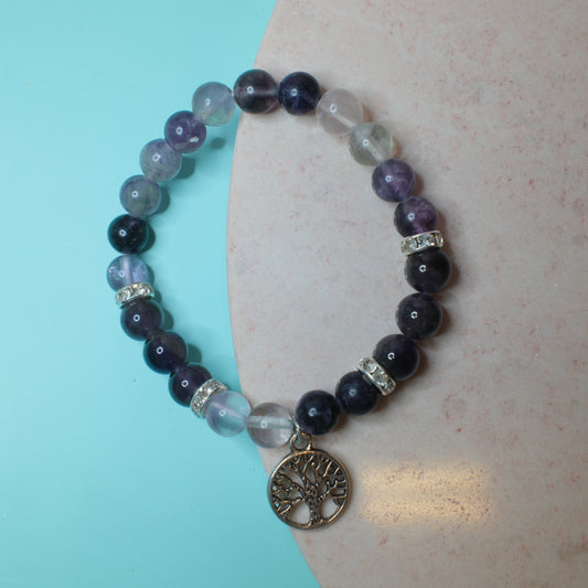 Armband Ametist & Fluorit Livets Träd 8mm Spiritana