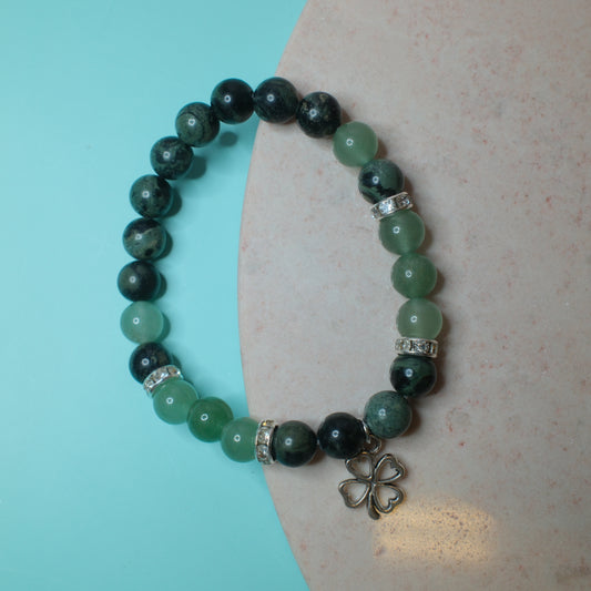 Armband Kambaba Jaspis & Grön Aventurin Fyrklöver 8mm Spiritana