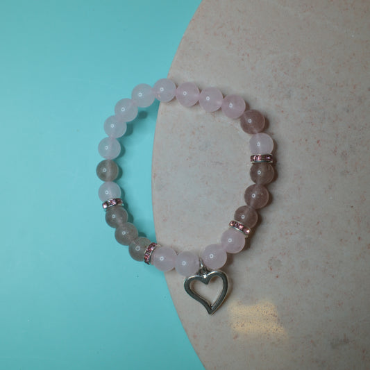 Armband Rosenkvarts & Jordgubbskvarts Hjärta 8mm Spiritana