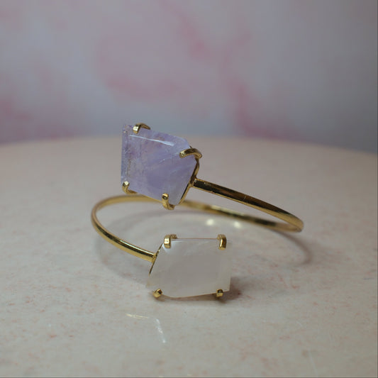 Ametist & Rosenkvarts armband, guld (A) Spiritana