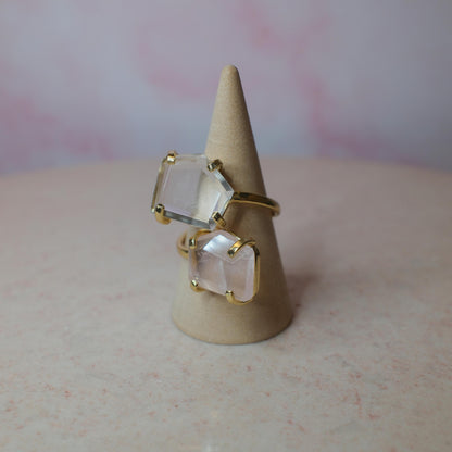 Rosenkvarts & Bergkristall ring, guld (B) Spiritana