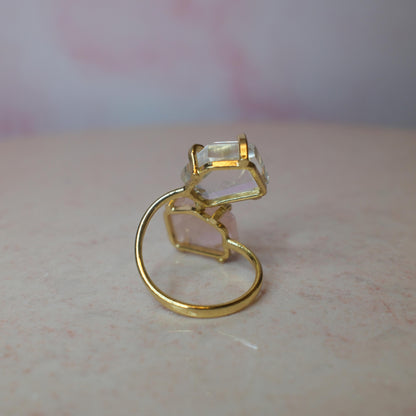 Rosenkvarts & Bergkristall ring, guld (B) Spiritana