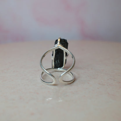 Svart turmalin ring, silver (E) Spiritana