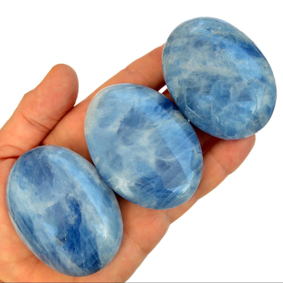 Blå Kalcit Handsten, Trumlad