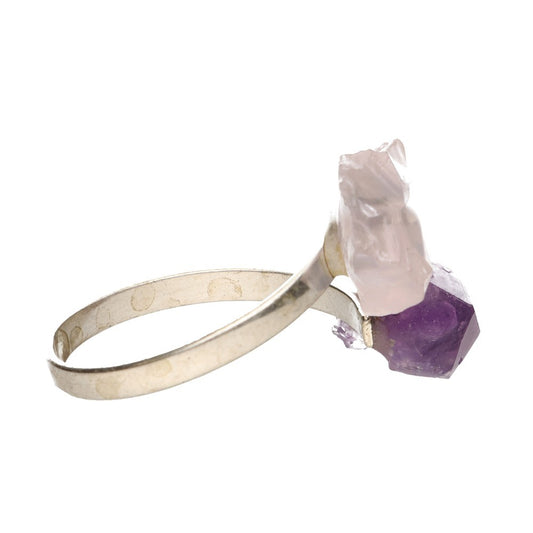 Silverring - Rå Ametist & Rosenkvarts